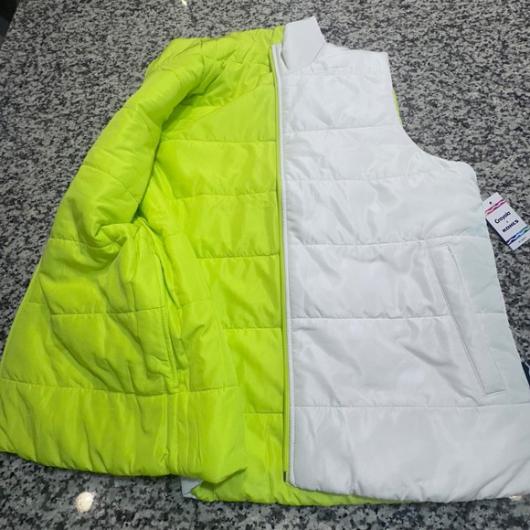 Crayola x Kohls Puffer Vest Reversible White Neon Green Size M - Picture 9 of 10
